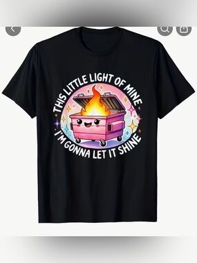 NWT Black Cotton Tee with Pink Dumpster Fire Graphic, Multiple Sizes